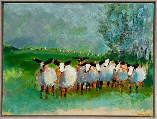 Hansen, Ulrike, Schafe neugierig, 60 x 80cm, Eitempera auf Leinwand, 2026