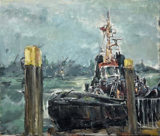 Thiessen, Vivien, Schlepper (abends), 55 x 65cm, Ölgemälde