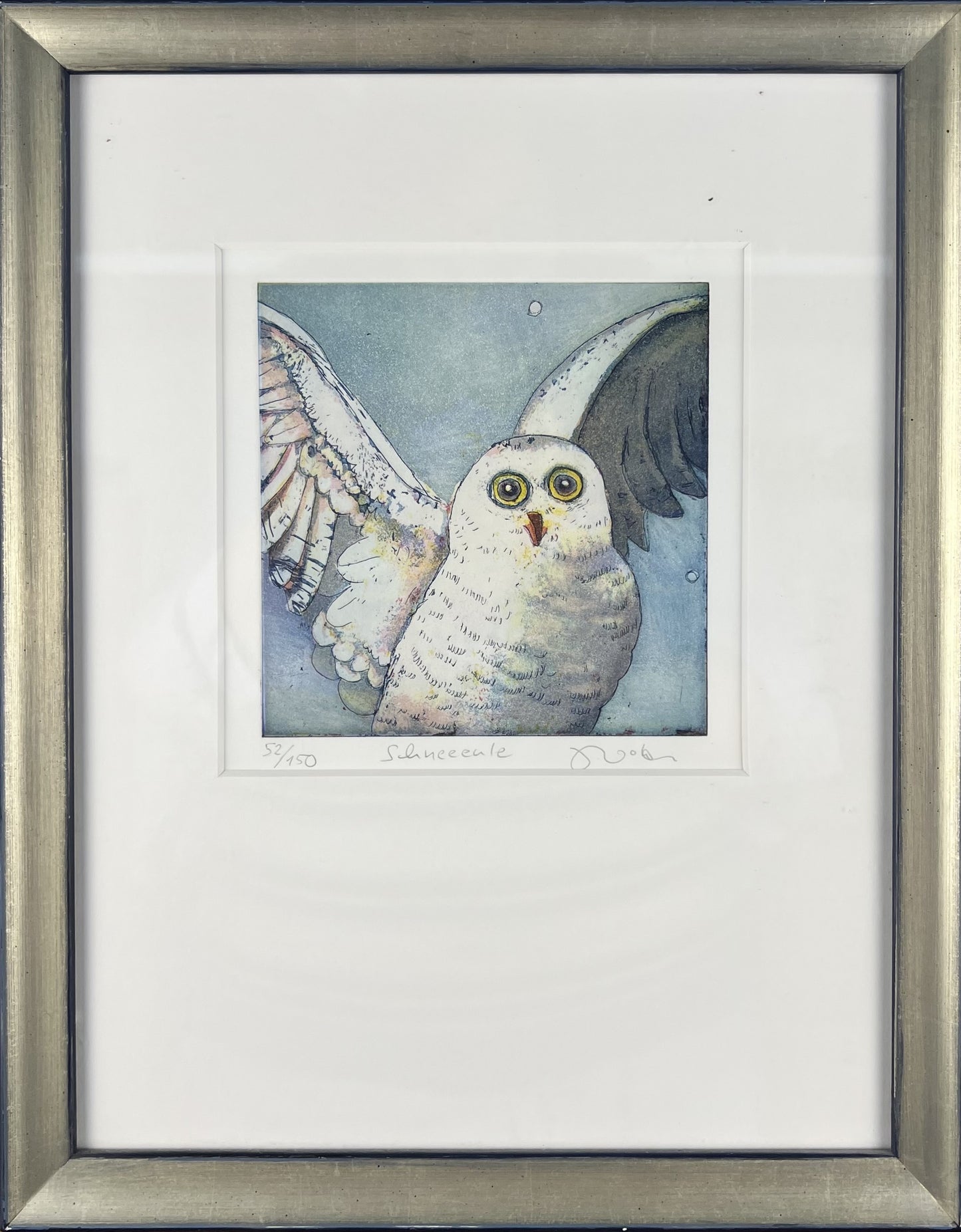 Votteler, Jutta, Schneeeule, 13 x 13cm, Farbradierung