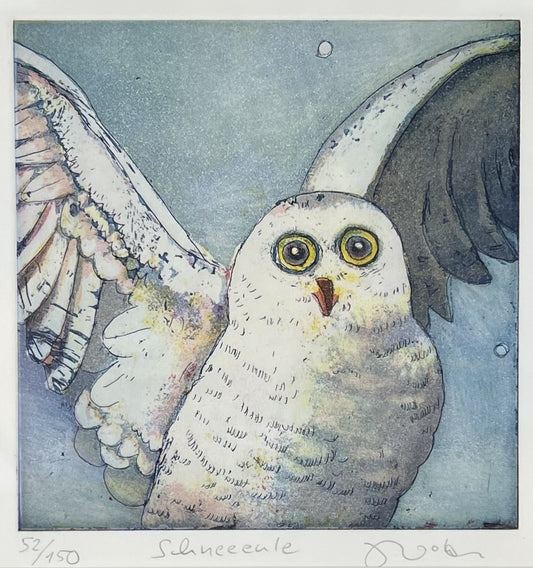 Votteler, Jutta, Schneeeule, 13 x 13cm, Farbradierung