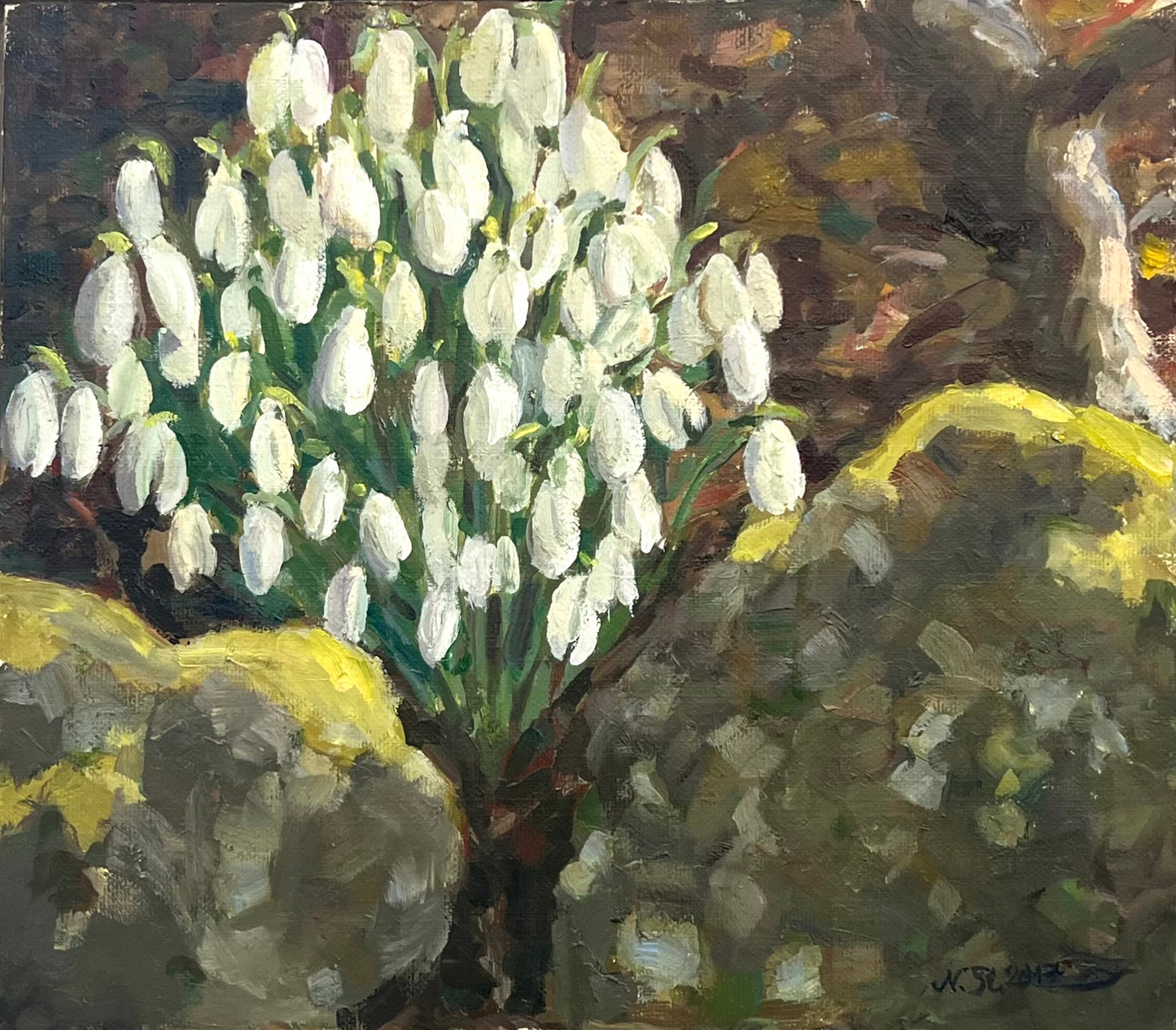 Störtenbecker, Nikolaus, Schneeglöckchen, 2017, Öl auf Hartfaser, 28 x 33 cm