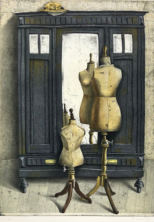 Kressel, Diether, Schneiderpuppen, 59 x 43cm, 41/100, Farbradierung