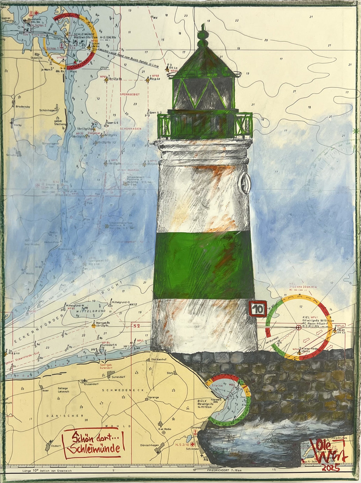 West, Ole, schön dort, Schleimünde, 40x30, Zeichnung/Öl, 2025