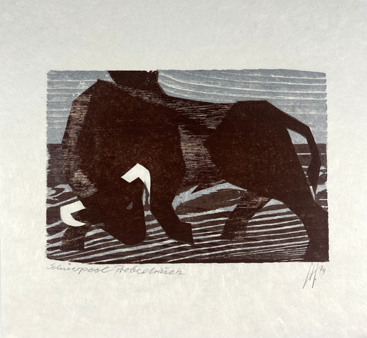 Hermanns, Gerhard, Schüerpool I, Bulle, 14 x 21cm,Probedruck, Holzschnitt, 1979