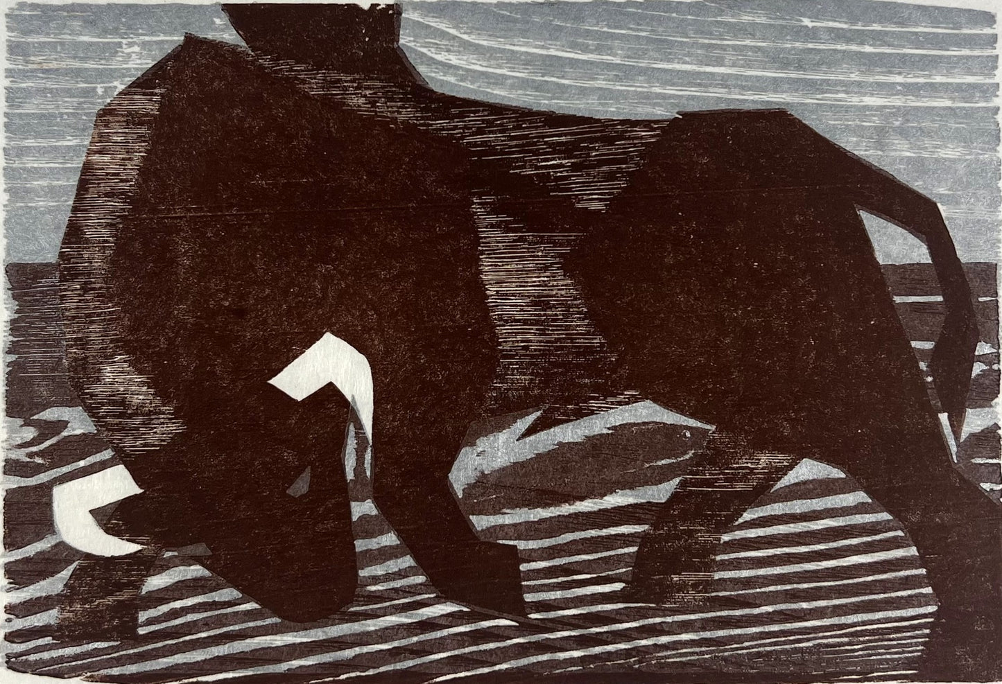 Hermanns, Gerhard, Schüerpool I, Bulle, 14 x 21cm,Probedruck, Holzschnitt, 1979