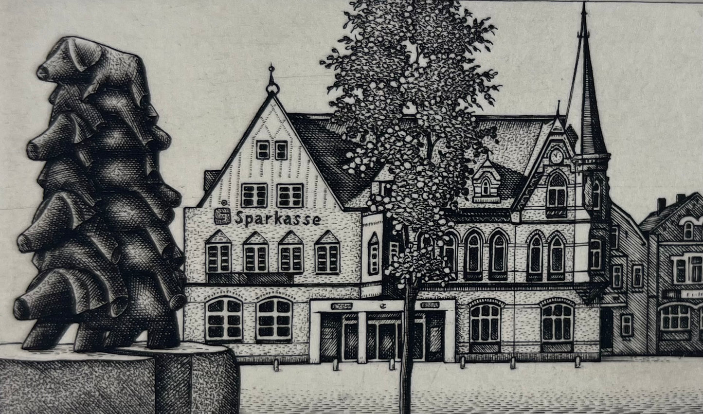 Froese, Peter, Schweinebrunnen (Bredstedt), 5 x 8,3cm, Kupferstich