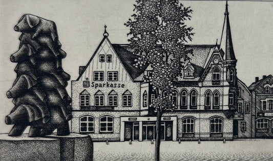 Froese, Peter, Schweinebrunnen (Bredstedt), 5 x 8,3cm, Kupferstich