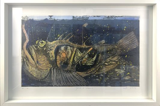 Leiß, Hans-Ruprecht, Seeteufel-Meeresleuchten, 29,5 x 49cm, graphisches Unikat, incl. Künstlerrahmen