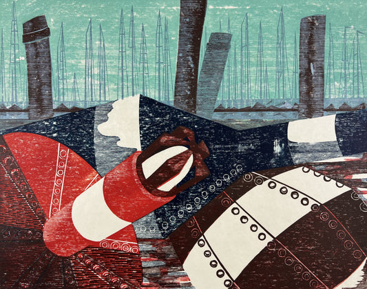 Hermanns, Gerhard, Seezeichenhafen, 40 x 50cm, VIII/X, Farbholzschnitt, 1976