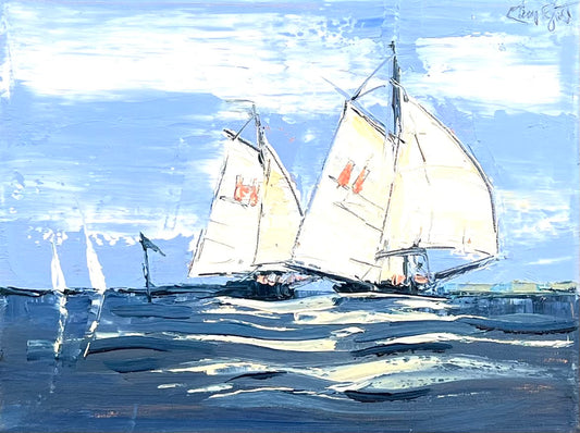 Tegtmeier, Claus, Segler vor Husum, 18 x 24cm, Öl auf Leinwand