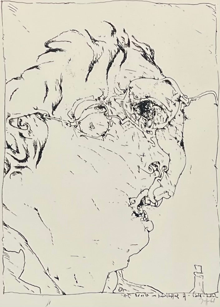 Janssen, Horst, Selbstporträt, 37 x 28cm, Lithografie, 1968