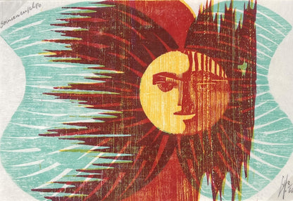Hermanns, Gerhard, Sonnenengel, 15 x 22cm, 3/66, Holzschnitt, 1980