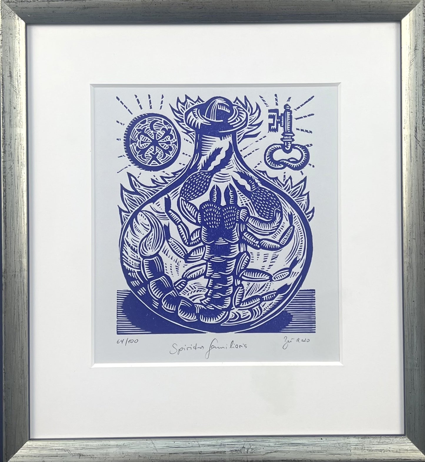 Zwirnmann, Katja, Spiritus familiaris//Kleines Pandämonium, 22,5 x 16,5cm, 64/100, Linolschnitt, 2020