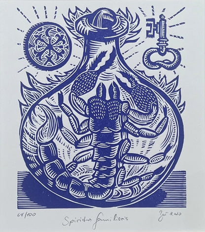 Zwirnmann, Katja, Spiritus familiaris//Kleines Pandämonium, 22,5 x 16,5cm, 64/100, Linolschnitt, 2020