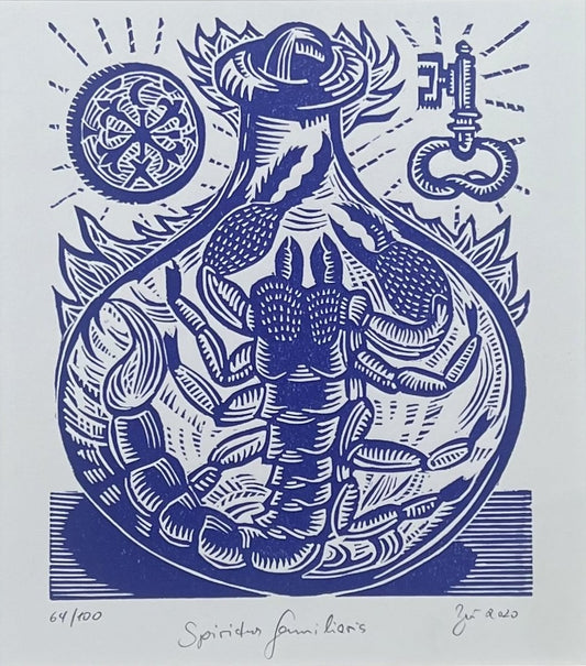Zwirnmann, Katja, Spiritus familiaris//Kleines Pandämonium, 22,5 x 16,5cm, 64/100, Linolschnitt, 2020