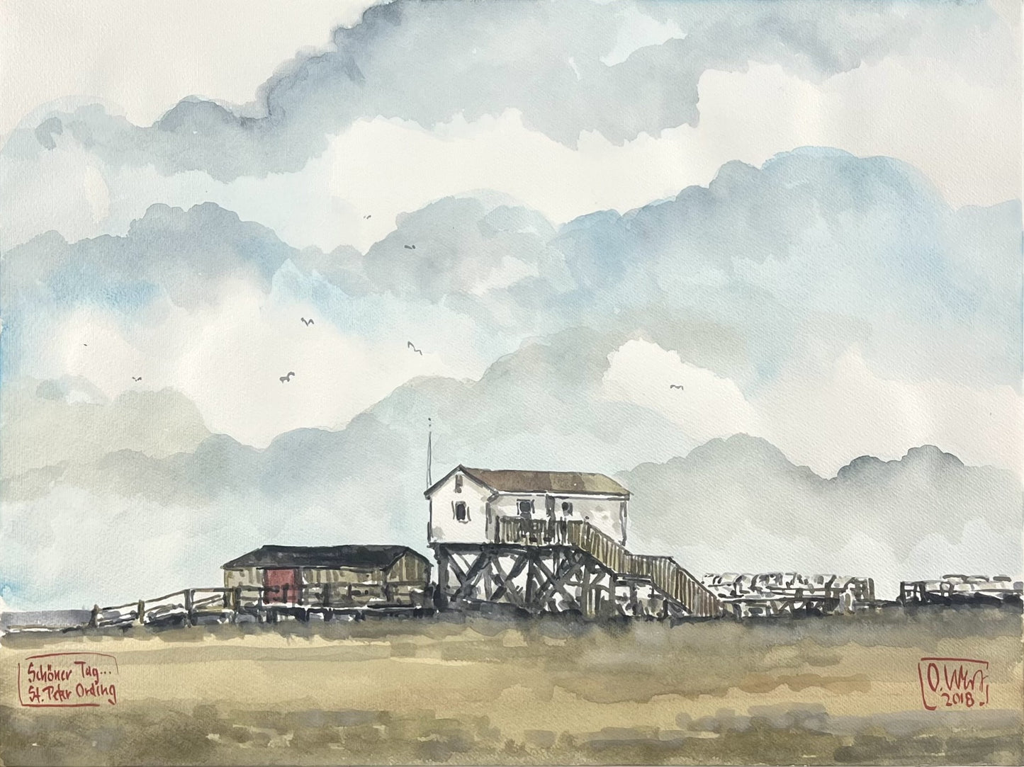 West, Ole, St.Peter-Ording, Schöner Tag, 35,8 x 47,7cm, Aquarell