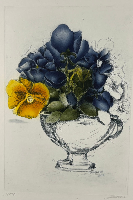 Lehmann, Bernd, Stiefmütterchen m. Pokal, 37,2 x 49cm, 15/90, Farbradierung