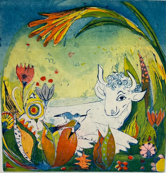 Otto, Elfriede, Stier, 20 x 20cm, 6/195, Farbradierung
