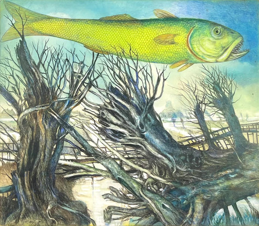 Leiß, Hans-Ruprecht, Stiller Tag, 48 x 55cm, Farbstift, Gouache, Litho, mit Künstlerrahmen