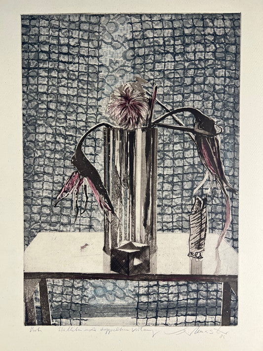Werkmeister, Wolfgang, Stillleben mit doppelten Vorhang, Probe, 65 x 50cm, Radierung, 1983