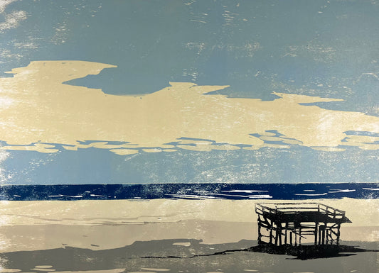 Nesterova, Anastasiya, Strandgerüst, 67 x 87cm, 1/5, Farbholzschnitt