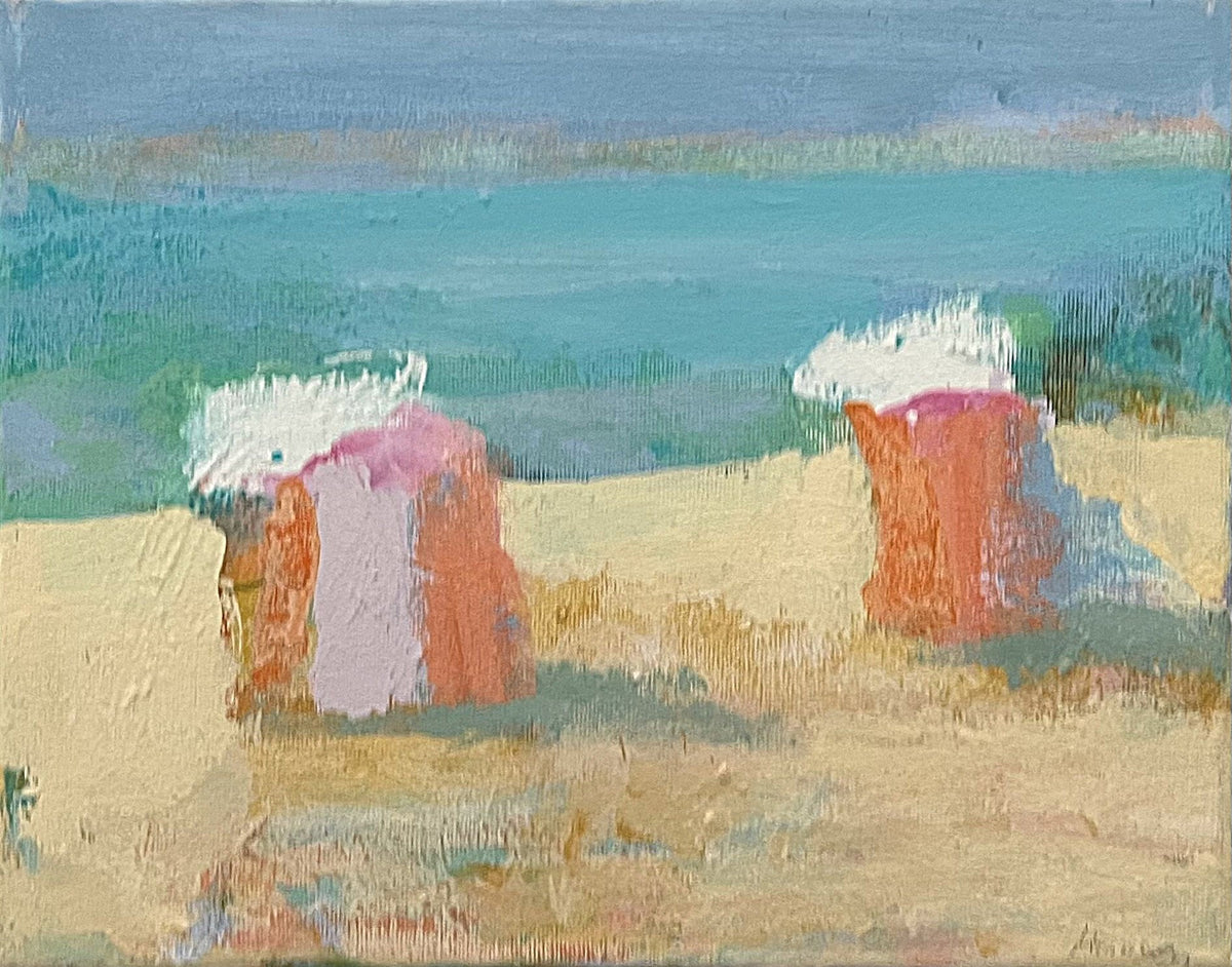 Hansen, Ulrike, Strandkörbe rosa, 24 x 30cm, Eitempera auf Leinwand, 2026
