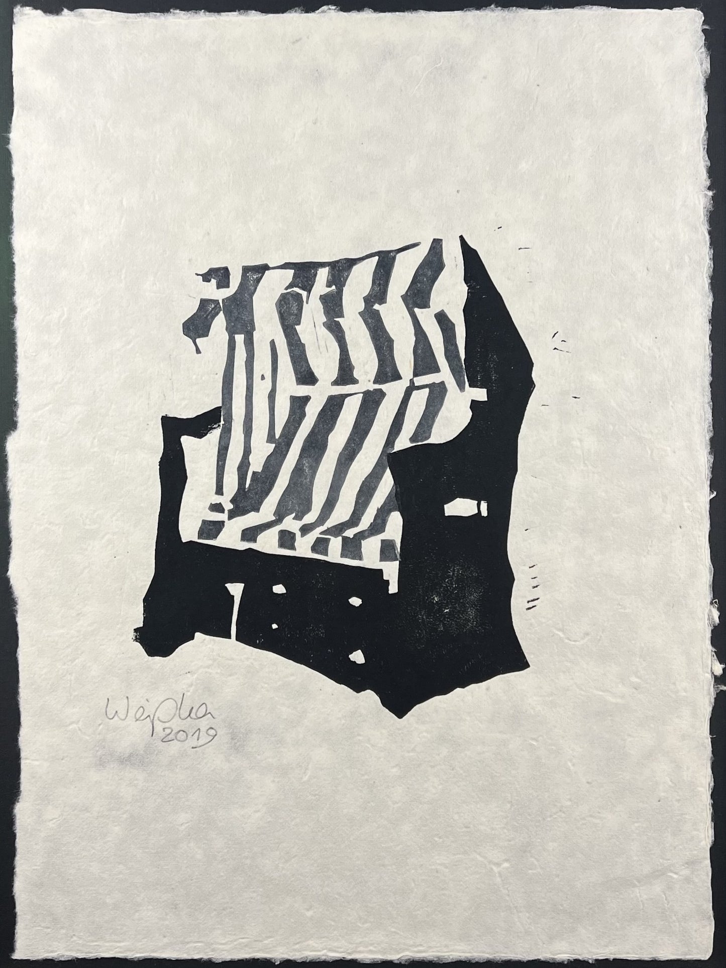 Weiss, Karina, Strandkorb grau ll, 55 x 40cm, Holzschnitt