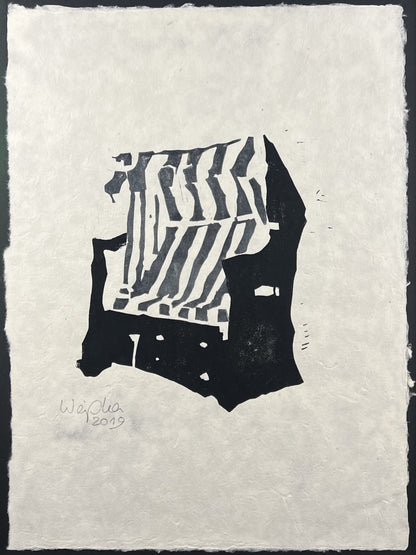 Weiss, Karina, Strandkorb grau ll, 55 x 40cm, Holzschnitt