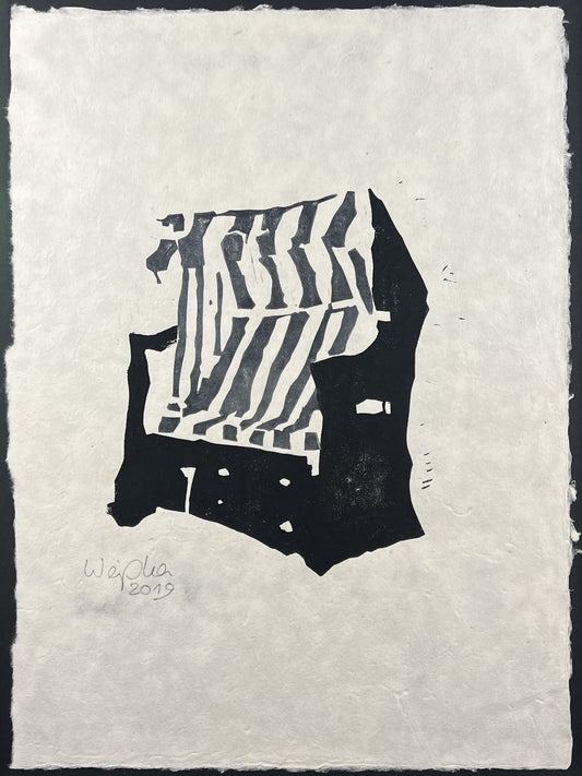 Weiss, Karina, Strandkorb grau ll, 55 x 40cm, Holzschnitt