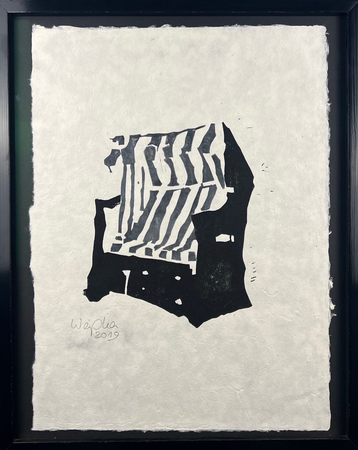 Weiss, Karina, Strandkorb grau ll, 55 x 40cm, Holzschnitt