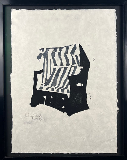 Weiss, Karina, Strandkorb grau ll, 55 x 40cm, Holzschnitt