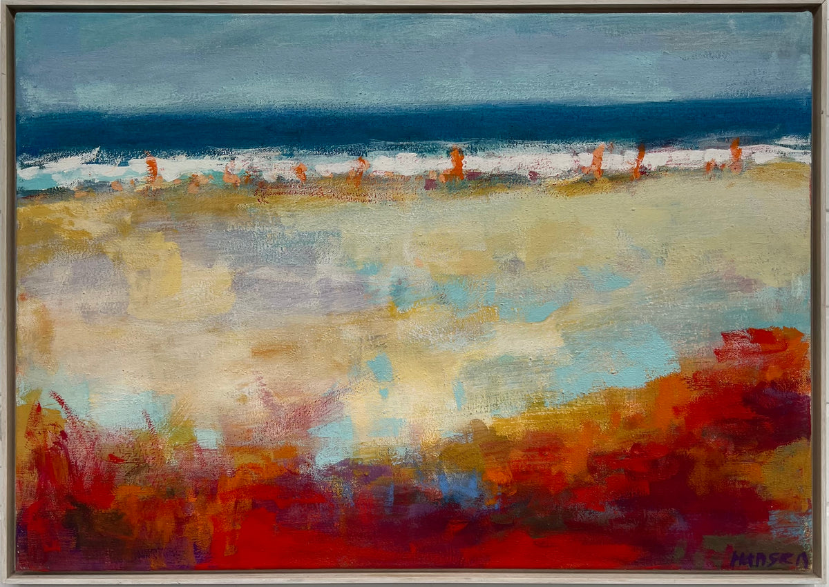 Hansen, Ulrike, Strand mit Rot, 70 x 100cm, Eitempera auf Leinwand, 2017