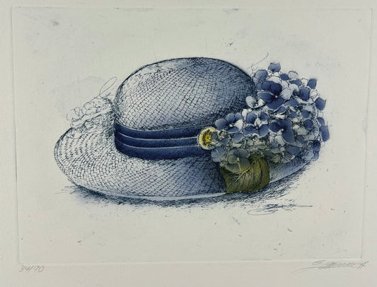 Lehmann, Bernd, Strohhut blau, 35,4 x 43,4cm, 34/90, Farbradierung