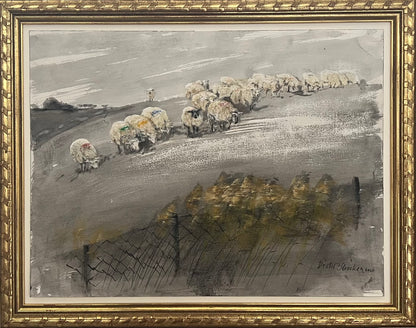 Staacken, Dieter, An de Summerdiek, Schafe, 45 x 60cm, Mischtechnik