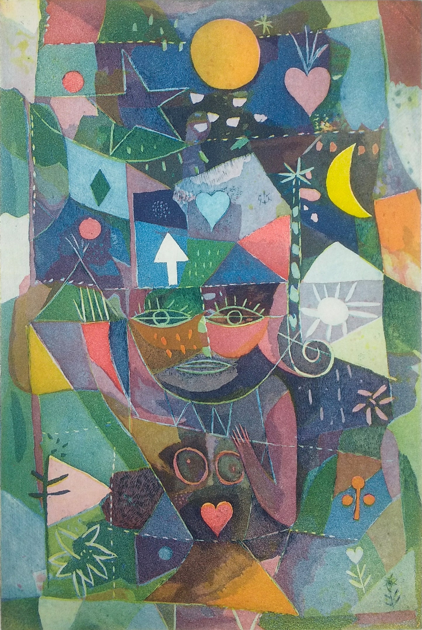Takahashi, Yoshi, Dame mit Herz, 82,5 x 60,5cm, Farbradierung