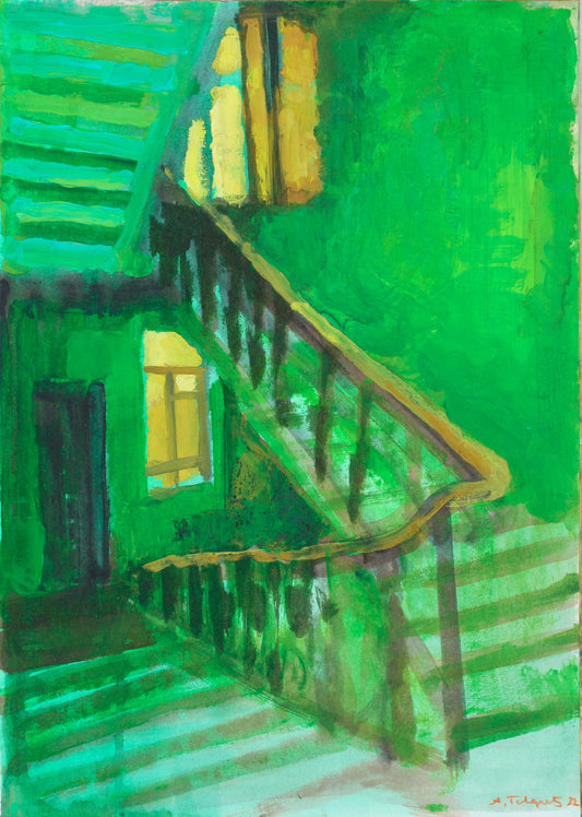 Tchepets, Anja, Grüne Treppe 1, 42 x 30cm, Mischtechnik auf Papier