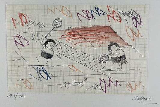 Schlote, Wilhelm, Tennis, 13 x 20cm, 112/200, Farbradierung