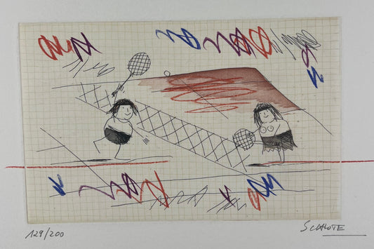 Schlote, Wilhelm, Tennis, 13 x 20cm, 129/200, Farbradierung