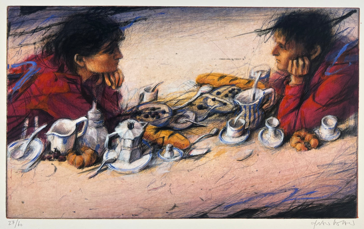 Wever, Peter, Tischgespräch, 39,4 x 66cm, 27/60, Radierung