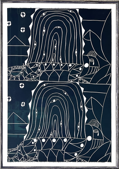 Tovborg, Alexander, ohne Titel blau, 100 x 68cm, 12/30, Linolschnitt