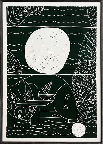 Tovborg, Alexander, ohne Titel grün, 100 x 68cm, 2/2, Linolschnitt