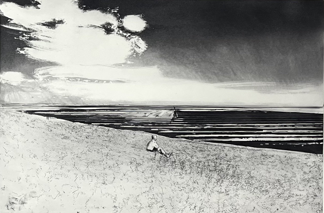 Werkmeister, Wolfgang, Träumer im Watt, 38,5 x 57,5cm, 31/85, Westküstenzyklus I, Radierung, 1997