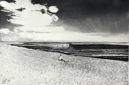 Werkmeister, Wolfgang, Träumer im Watt, 38,5 x 57,5cm, 31/85, Westküstenzyklus I, Radierung, 1997