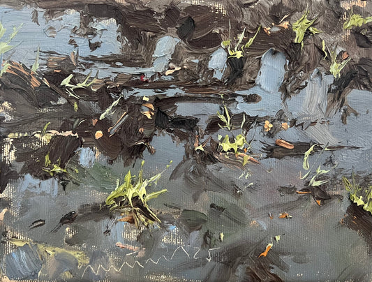 Meinel, Mathias, Traktorspuren, 18x24cm, Öl auf Leinw., 2025