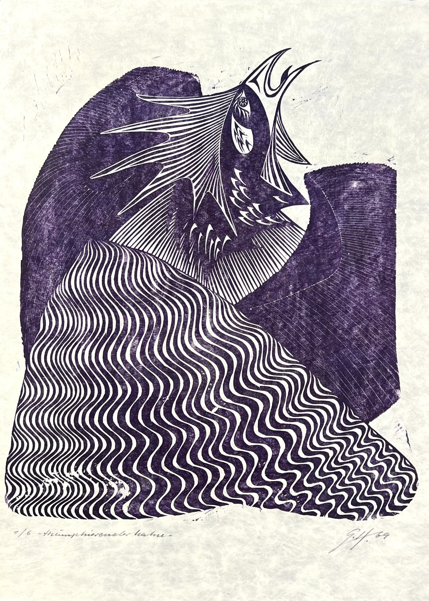 Hermanns, Gerhard, Triumphierender Hahn, 30 x 26cm, 1/6, Holzschnitt, 1969