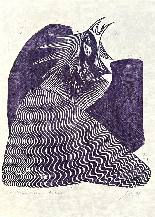 Hermanns, Gerhard, Triumphierender Hahn, 30 x 26cm, 1/6, Holzschnitt, 1969