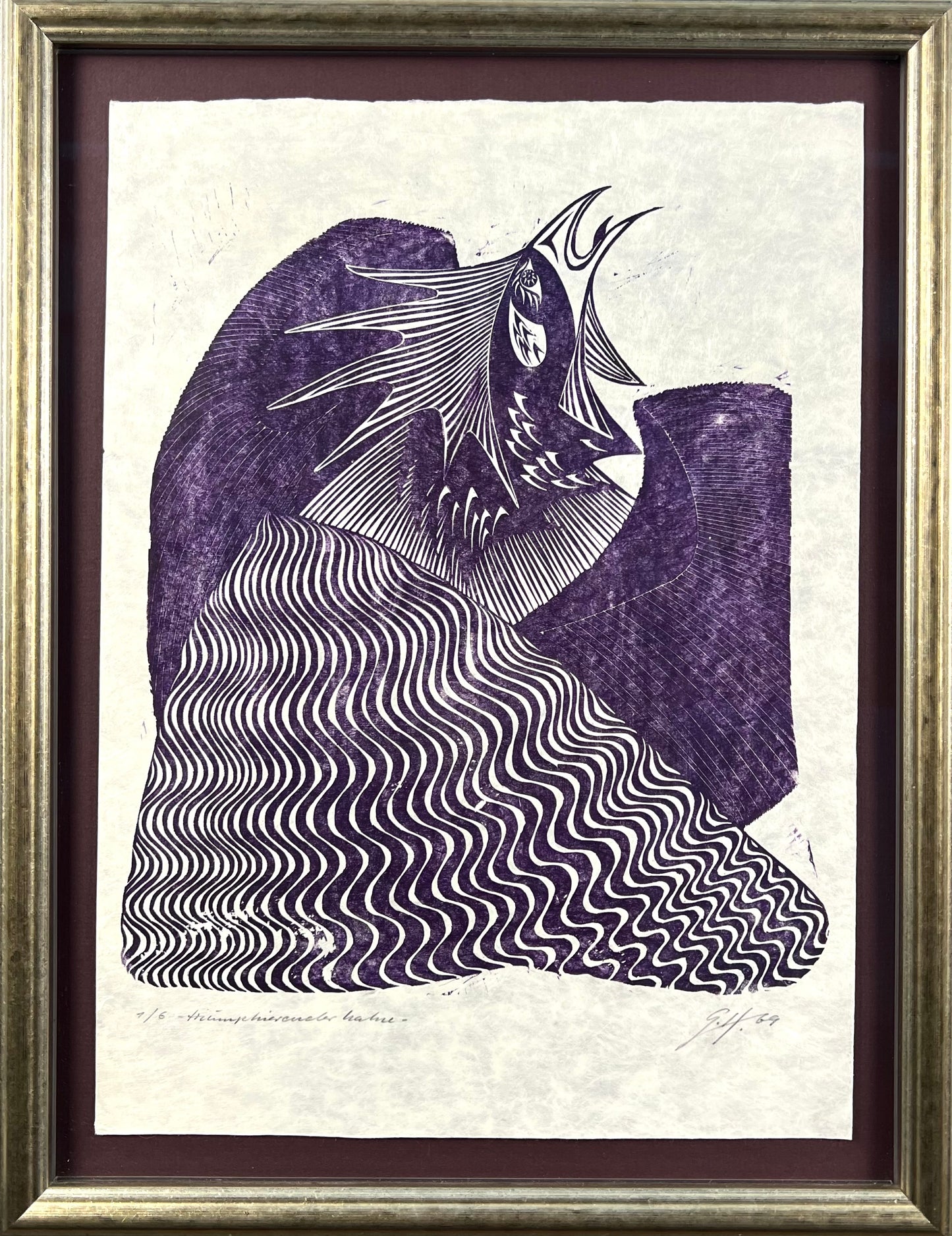 Hermanns, Gerhard, Triumphierender Hahn, 30 x 26cm, 1/6, Holzschnitt, 1969