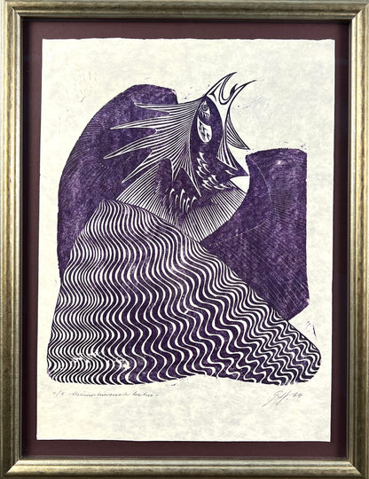 Hermanns, Gerhard, Triumphierender Hahn, 30 x 26cm, 1/6, Holzschnitt, 1969