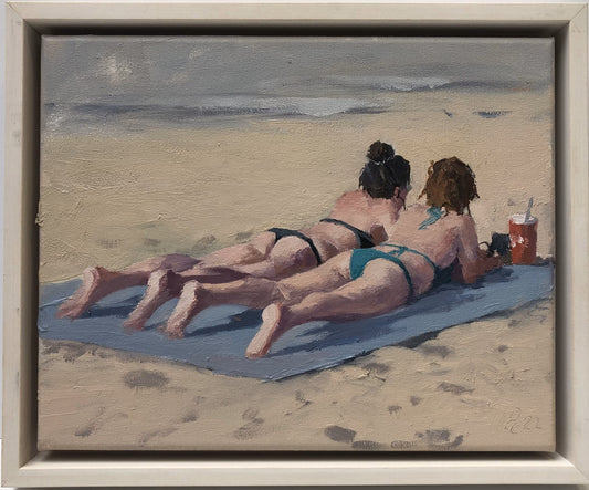 Petermann, Ulf, Zwei Frauen am Strand, 2022, Unikat, Öl auf Leinwand, 24 x 30 cm