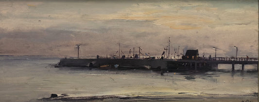 Petermann, Ulf, Snogebaek-Hafen, 2001, Unikat, Öl auf Hartfaser, 22 x 52 cm